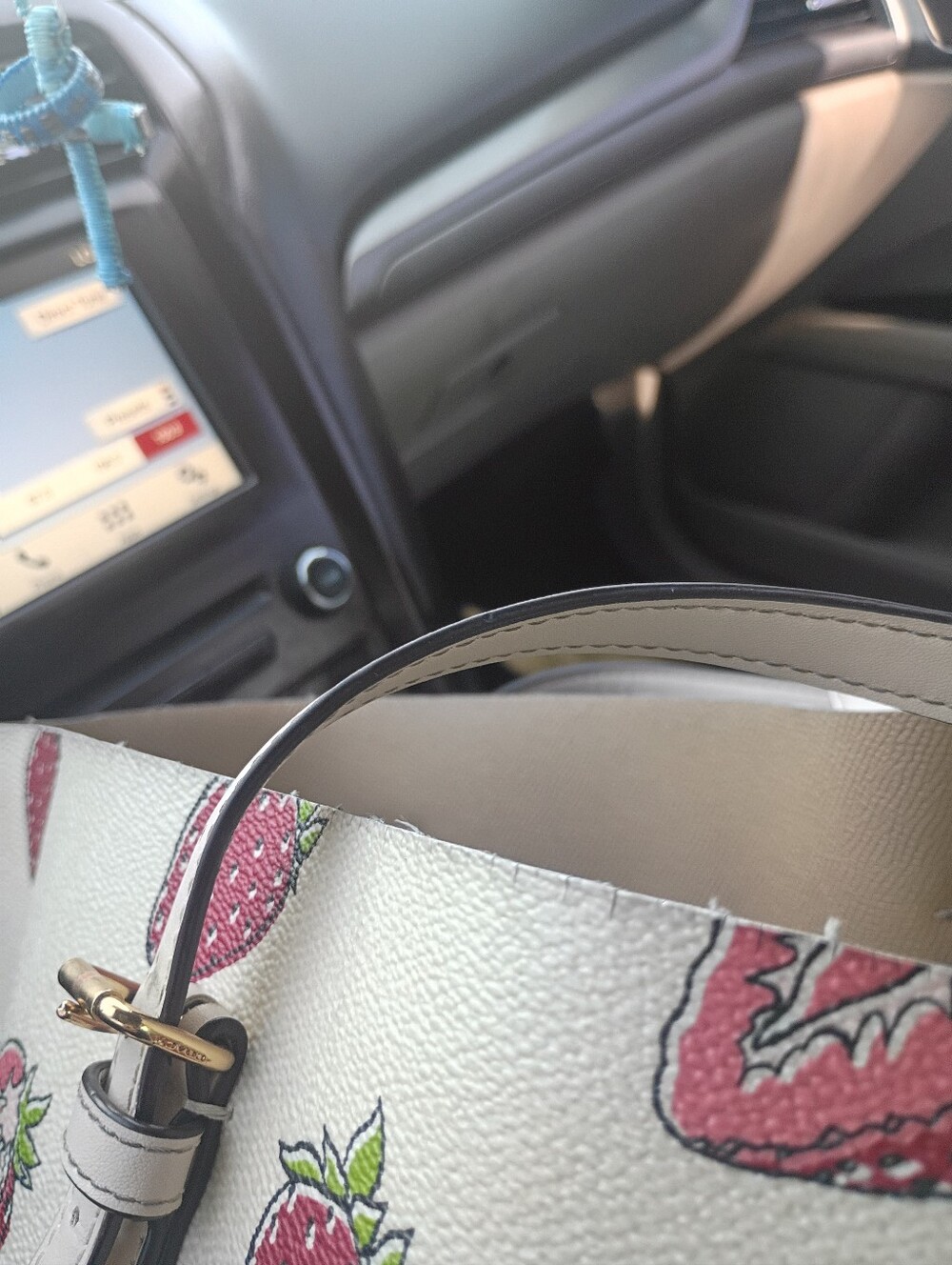 COACH White Strawberry Print Shoulder Bag with Gold Logo Hardware - Picture 3 of 6